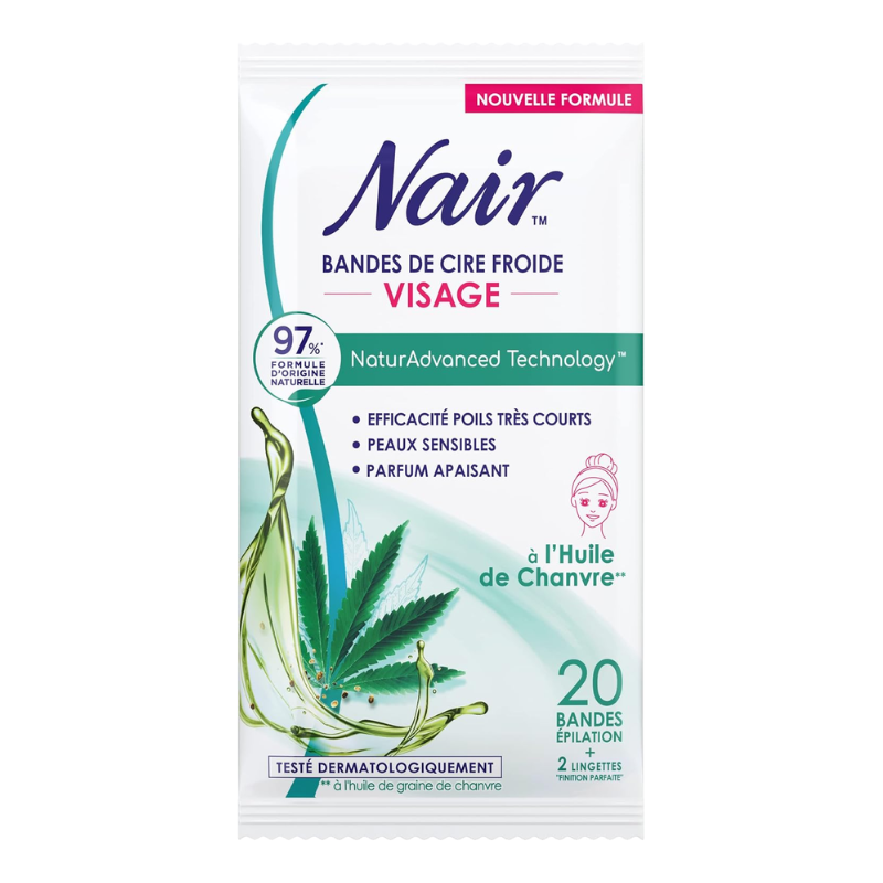 Bandes de Cire Froide Visage à l’huile de chanvre – 20 bandes