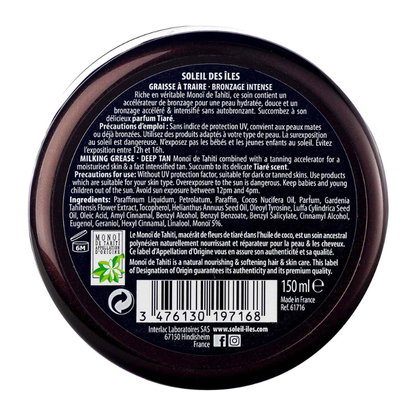 Graisse à Traire au Monoï de Tahiti 100% Naturel avec accélérateur de bronzage 150 ml