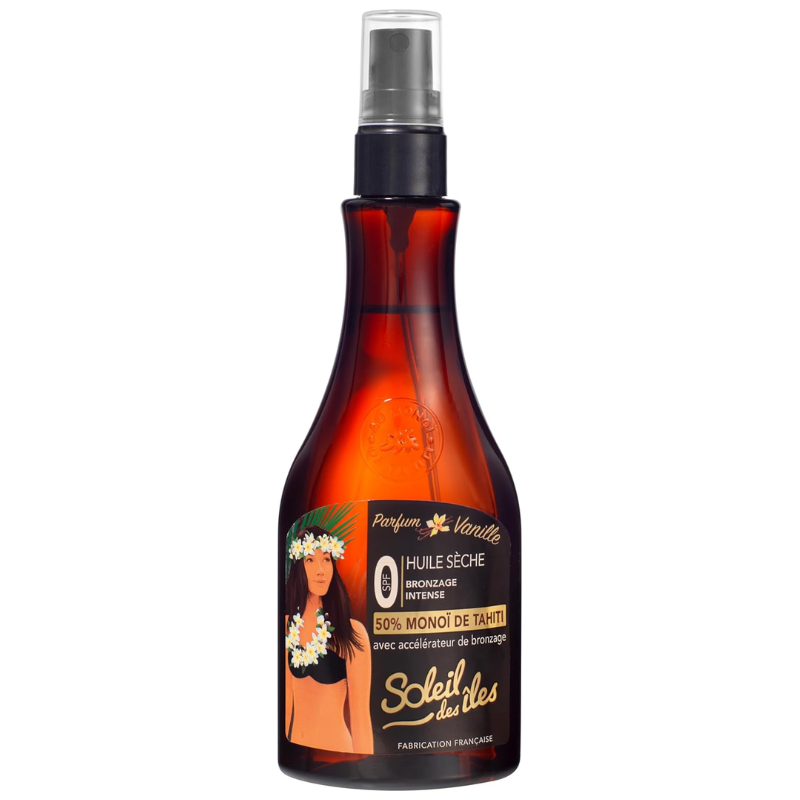 Huile Sèche Bronzante au Monoï de Tahiti 100% Naturel – Parfum Vanille – Accélérateur de bronzage 150ML