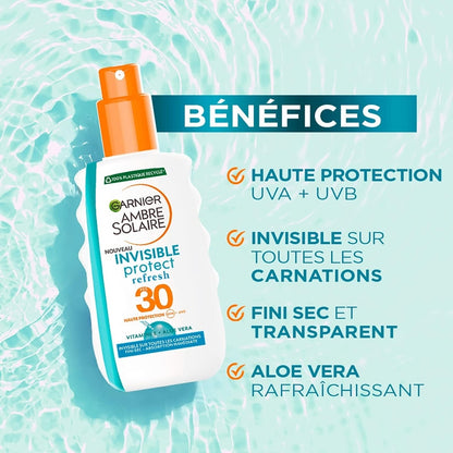 Ambre Solaire Invisible Protect – Spray Protecteur Refresh FPS 30 – 200 ml